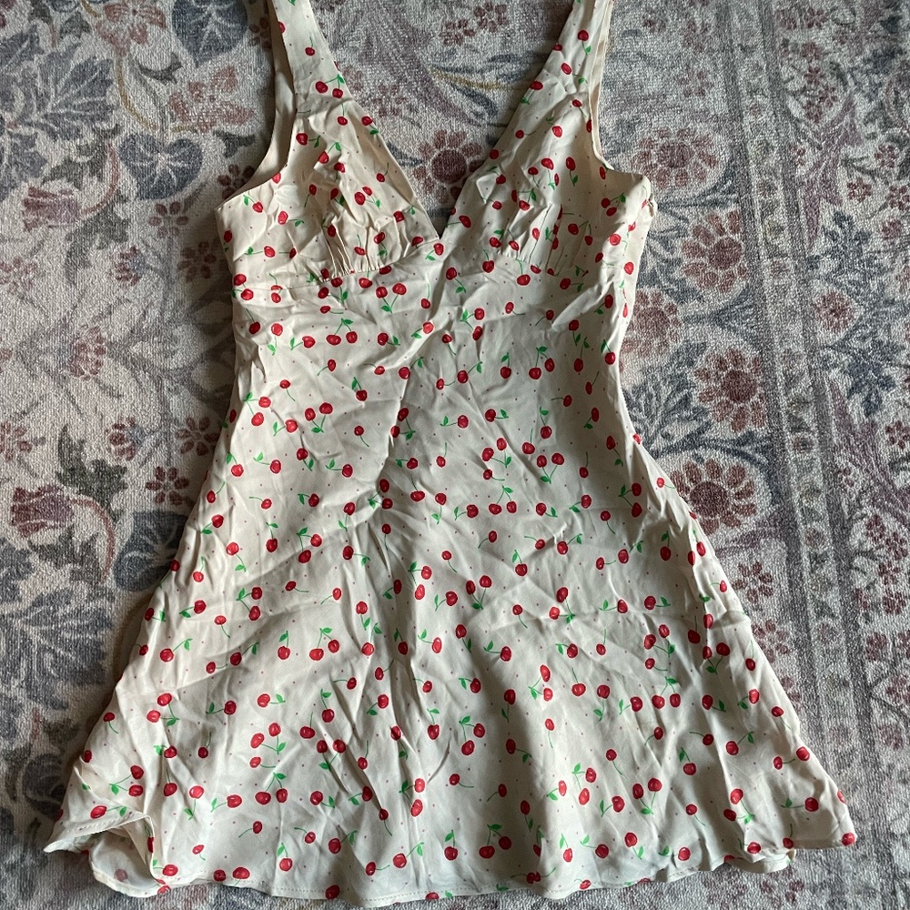 Zara Cherry On Top Satin Deep V-Neck, Size M